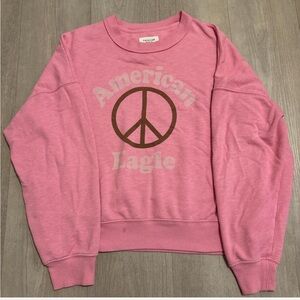 American Eagle Outfitters Pink Crew Neck Sweater with Peace Sign